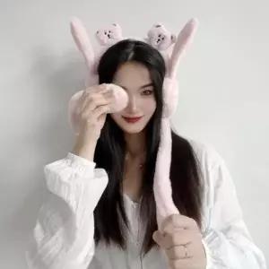 움직이는 귀가 쫑긋 토끼 핑크 겨울 방한 귀도리 보온 아이템-WFN2O...