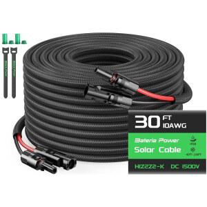 10AWG 30FT 태양광 패널 연장 케이블 난연 보호 슬리브 배터리 전원 트윈 와이어 10 게이지 케이블(IP68 암수 방수 커넥터 포함) 가정용 먼지 캡 RV