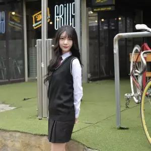 보풀방지 블랙 화이트라인 롱 교복조끼(여자)