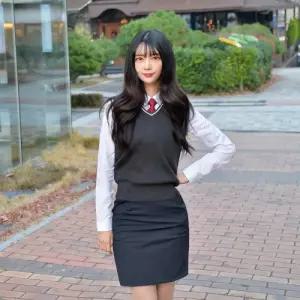 보풀방지 그레이 화이트라인 교복조끼(여자)