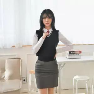 보풀방지 블랙 화이트라인 교복조끼(여자)