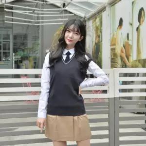 보풀방지 그레이 화이트라인 롱 교복조끼(여자)