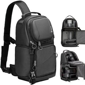 TARION 방수 카메라 슬링백 백팩 - 사진작가용 DSLR 슬링 카메라백 크로스 바디 슬링백과 레인커버 삼각대 홀더 사진 슬링팩 블랙 TR-S