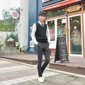 보풀방지 블랙 화이트라인 롱 교복조끼(남자)