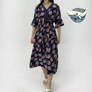 여자 여름 바캉스 원피스 플라워 패턴 브이넥 여름원피스 여성원피스 반팔원피스