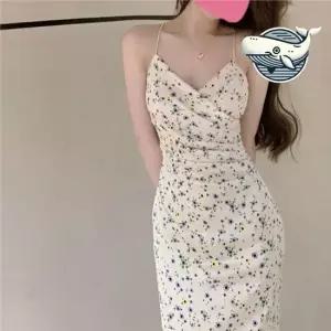 여름 나들이 플라워 슬림핏 원피스 섬세한 끈 여름원피스 여성원피스 반팔원피스