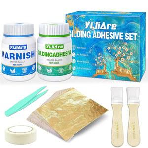 금박 도금 접착 키트 수성 접착제 120ML 및 바니시 120ML 시트 100개 미술 공예 회화 가구 장식에 적합합니다