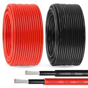 태양광 패널 와이어 10 AWG(6MM ) - 실외 자동차 RV 보트 마린용 연장 케이블 100피트 블랙 & 레드 10게이지 틴드 구리 PV 와이어(블랙+레드)