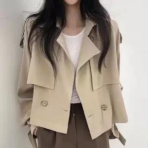 [하프클럽/]봄 가을 숏 트렌치자켓 더블 여자 단추 크롭 기장