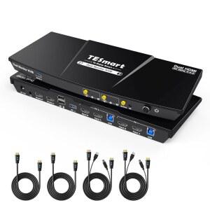 TESMART USB 3.0 HDMI KVM 스위치 EDID 및 에뮬레이터, 컴퓨터 있는 오디오 버튼 케이블이 듀얼 2 핫키 스위치, 모니터 포트 4K@60HZ, 디스플레이, 입력 마이크, 확장