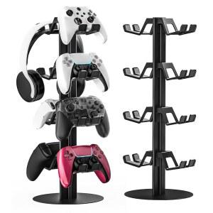 ZYTHRONE 4단 게임 컨트롤러 홀더 및 홀더와 PS4 X-BOX, 컨트롤러용 책상용 PS5, 알루미늄 N-스위치 8개 합금 헤드셋 스탠드 호환되는 헤드폰