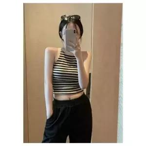 홀터넥 스트라이프 크롭탑민소매티 민소매나시 망고나시 골지나시