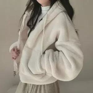 [하프클럽/]여성 인조양털 뽀글이 플리스 후드집업 후리스 겨울아우터 2색