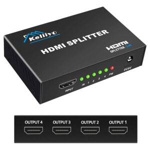KELIIYO HDMI 스플리터 1 IN 4 포함)는 모니터 V1.4B OUT 스크린 비디오 및 1~4 복제/거울 X 어댑터 울트라 지원합니다(입력 출력) 4K@30HZ HD 3D 스플리터(AC 2K 해상도를 전원 1080P