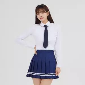 고품질 교복몰 네이비 화이트 라인 치마 교복 스커트 치마 A라인스커트 (WE00BF9)