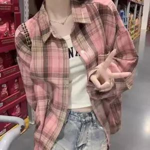 감성 체크셔츠 가을 핑크 봄 여자 간절기 남방 긴팔