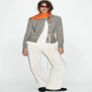 ZARA 믹스 소재 벨트 니트 재킷 - 그레이 2142/027/803 276561