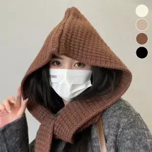 [하프클럽/]니트 모자 후드형 케이프 머플러
