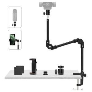 전화 홀더와 5/8인치 나사가 장착된 웹캠 스탠드 카메라 데스크 마운트 - 로지텍 C922 C930E C920 C615 C960 브리오 4K 고프로호환 블루 예티 스노우볼 스용 22인치 유연 프로젝터 구스넥 마이크