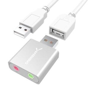 SABRENT 윈도우 및 맥용 알루미늄 USB 외장 스테레오 어댑터. 필요 없음. 플러그 앤 플레이 [실버] 드라이버 (AU-EMAC) 사운드