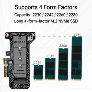 2230/2242/2260/2280 M.2 NVME SSD를 지원하는  어댑터 카드 4가지 폼팩터 PCIE-M.2 지원