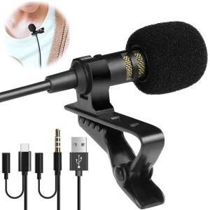 휴대용 1.5m Lavalier 미니 마이크 콘덴서 클립 온 옷깃 유선 3.5mm USB 유형 C Microfon For Mac 노트북 p