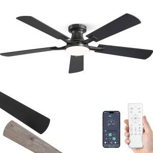 조명 리모컨 플러시 마운트 로우 프로파일 가능한 20W LED 침실 거실 아파트 블랙을 위한 조용한 리버서블 모터가 장착된 ZMISIBO 52인치 천장 선풍기