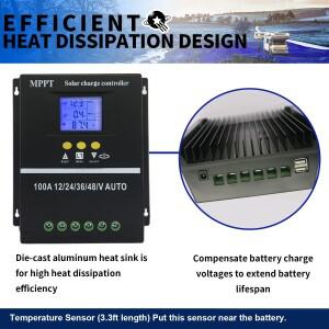 POWLSOJX MPPT 납산 리튬 배터리 36/48V, 태양광 충전 컨트롤러 레귤레이터 100A/80A LCD 듀얼 USB 급속