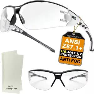 HTS HUNTERSKY 초유연 경량 안티 포그 랩어라운드 U6 클리어 사격 안전 안경 ANSI Z87.1 스크래치 저항