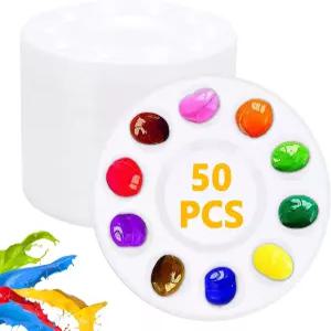 50개 페인트 팔레트 트레이 중앙 혼합 구역이 있는 10웰 플라스틱 예술가 교실 DIY 공예 컵케이크 장식용