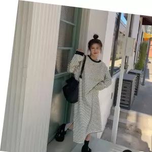 여성 원피스 빅사이즈 두툼한 소재 겨울 스트라이프