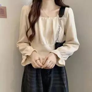 스퀘어넥 예쁜 셔링 긴팔 블라우스 넉넉한 핏 3컬러 주름블라우스 (WEA9EED)