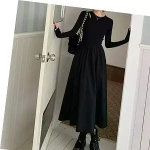 여성 A라인 봄가을 원피스 이중 1P 올블랙 치마 펀칭