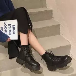 발편한 기모 워커 가죽 부츠 키높이 통굽 미들