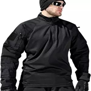 남성 전술 셔츠 밀리터리 전투 1/4 지퍼 롱 슬리브 엘보우 패드 상단 아웃도어 페인트볼 에어소프트용
