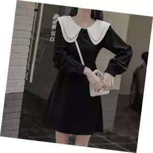 프릴 하객룩 결혼식 피로연 미디 카라넥 원피스 긴팔