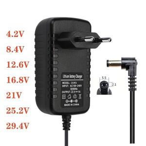 18650 리튬 배터리 충전기 90도 직각 DC 4.2V 8.4V 12.6V 16.8V 21V 29.4V 1A 2A DC 전원 공급 장치 어댑터