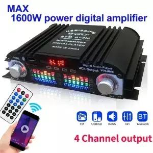 1600W 피크 전력 HiFi 사운드 앰프 디지털 4 채널 오디오 블루투스 가라오케 플레이어 FM 라디오 지원 원격