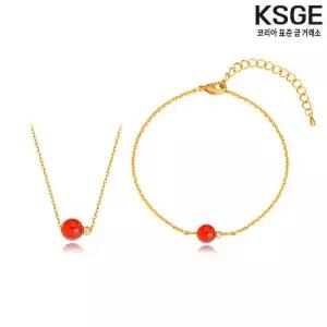 14K 골든볼 천연보석 목걸이 + 팔찌 세트