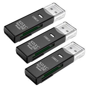 PC용 USB SD 카드 리더기, 마이크로 카메라 리더기용 3팩, WANSURS - 메모리 3팩) 리더기(USB2.0 노트북용 어댑터