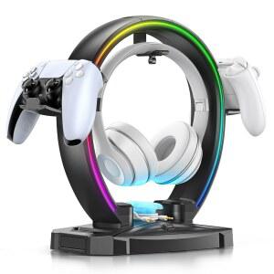KDD 9가지 조명 모드가 있는 RGB 스탠드 접이식 컨트롤러 데스크탑 및 케이블 게이머 헤드폰 액세서리용 - 오거나이저가 이어폰 책상용 행거