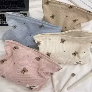 코듀로이 곰돌이 파우치 생리대파우치 다용도파우치 팬케이스 필통 휴대용파우치 화장품파우치 여성파우치