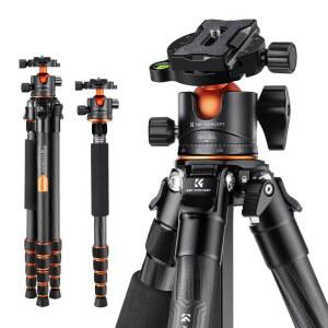 K&F 컨셉 62인치 탄소 섬유 카메라 삼각대, 탈착식 모노포드가 있는 휴대용 컴팩트 360 금속 볼 헤드 15KG / 33lbs 적재 용량, 여행 및 작업을 위한 퀵 릴리스 플레이트 A255C2+BH-36L