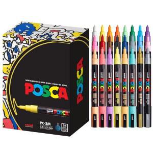 POSCA 페인트 마커 24개, 양면 팁이 미술 펜 | 마커용 아트 펜, 세트 용품, 미세 3M 있는 페인트, 마커, 아크릴 패브릭 컬러링