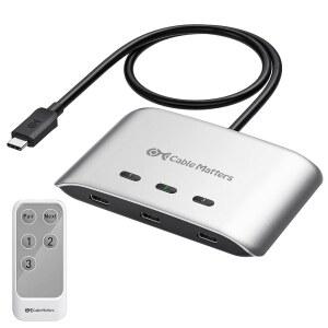 CABLE MATTERS 20GBPS USB C KVM 최대 모니터 PD, 공유용(캡티브 3-IN-1-출력, 140W 4K@60HZ, 또는 4 도크 윈도우에서 호환되지 도크와는 8K@30HZ USB-C 맥OS에서 케이블 지원, 않음) 스위치, /썬더볼트