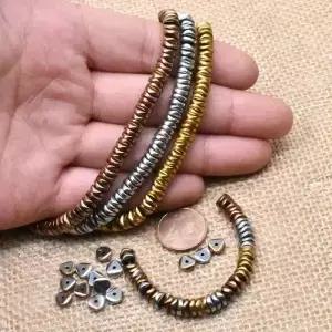 4/6mm 수제 보석 스페이서 비즈 만들기 블랙 적철광 스톤 플랫 루즈 쥬얼리 DIY