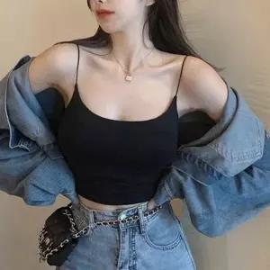 여성 캡내장 크롭 브라탑 1P 이너 무지 끈나시 티셔츠 기본나시 무지나시 (WF205DE)