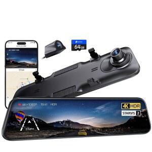스타비스 2 센서, 후방 뷰 미러 카메라 5.8GHz WiFi, 4K 전면 및 1080P 백업 카메라, ADAS BSD, 음성 제어, 컬러 나이트 비전, 64G 메모리 카드가 탑재된 펠시 S12 프로 대시