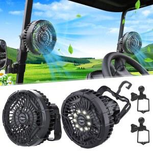 EZGO 클럽 카 야마하와 호환되는 로이코 골프 카트 휴대용 충전식 팬, 10400mAh 배터리 작동, 3단 속도/LED 랜턴, 리모컨/핸들/행 훅이 있는 무선 USB 및 타입 C 포트