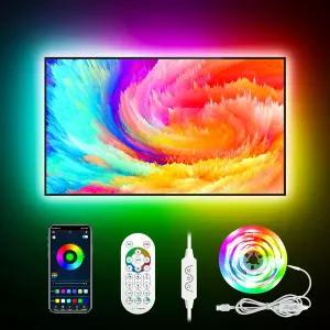 Daymeet TV LED 백라이트 USB 13.1피트 RGBIC 조명 50-55인치 TV/모니터 비하인드 라이트 스트립 레인보우